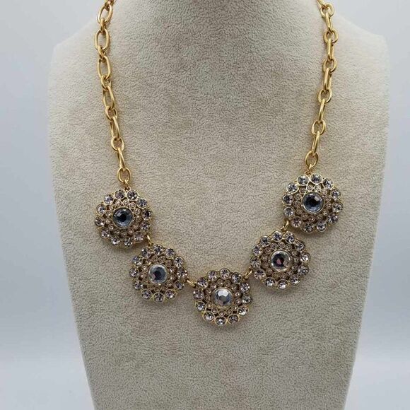 NWOT J Crew Clear Crystal Circle Statement Necklace - Picture 6 of 9